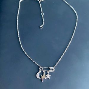 Sterling Silver Safety Pin Charm Necklace